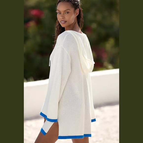 NEW Flat White - The Livvy Waffle Knit Sweater Tunic - White/ Blue - Picture 2 of 3